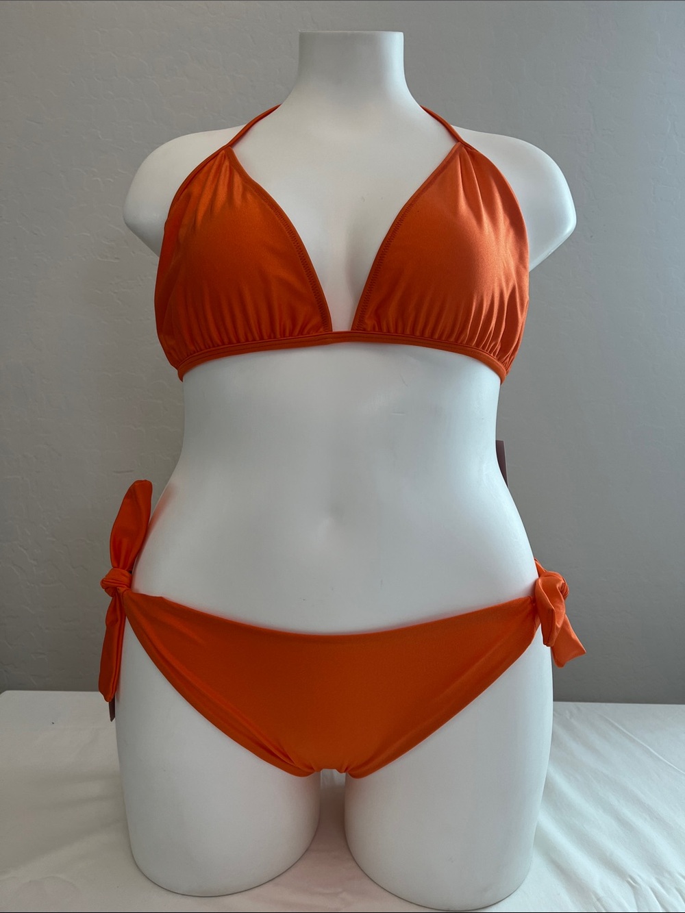 Viviana Bright Orange Tie-Side Triangle Bikini Set